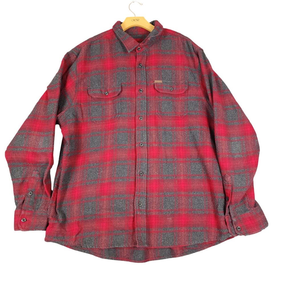 ORVIS Men's XXL Red Gray Plaid Flannel‎ Long Sleeve Button Up Shirt